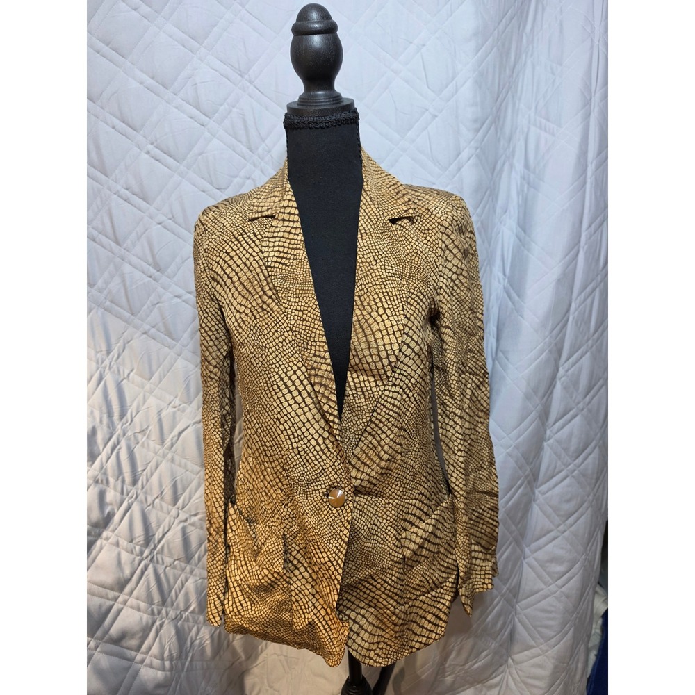 Castioni Italy Brown Snakeskin 100% Silk Blazer Jacket Womens IT 40 Shoulder Pad